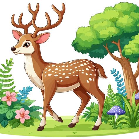 Nid Preparation, Deer Vector, Cartoon Deer, Deer Cartoon, Deer Drawing, Deer Pictures, Deer Illustration, School Wall Art, Cute Deer