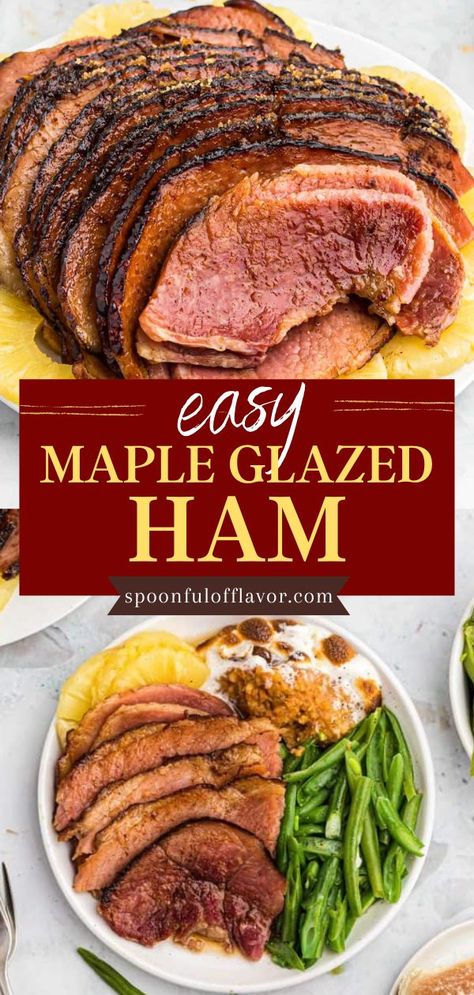 Easy Maple Glazed Ham, easter dinner recipes, Easter dinner ideas Bone In Ham, Maple Glazed Ham, Dinner Choices, Maple Brown, Ham Bone, Glazed Ham, Ham Recipe, Brown Sugar Glaze, Easter Dinner Recipes