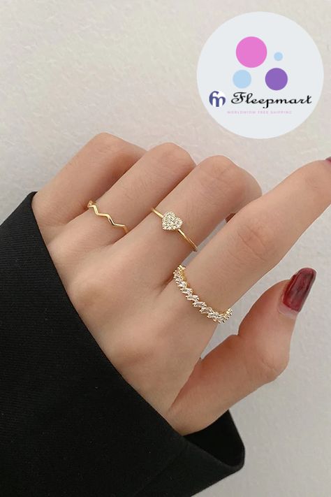 Buy Fleepmart Korean Fashion Design Delicate Zircon Heart Rings For Women Girls Mid Finger Knuckle Elegant Rings Jewelry Gifts at fleepmart.com! Free shipping to 185 countries. 45 days money back guarantee. Korean Rings Jewelry, Index Finger Ring Design, Index Finger Rings For Women Gold, Korean Ring Aesthetic, Rings For Index Finger For Women, Delicate Ring Designs, Korean Ring Style, Girls Ring Design, Korean Accessories Jewelry