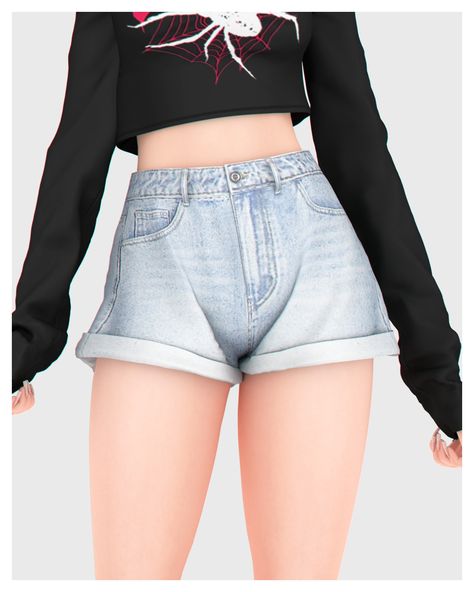 High Waist Loose Jeans Shorts - Create a Sim - The Sims 4 - CurseForge High Waist Loose Jeans, Sims 4 Challenges, Tumblr Sims 4, Sims 4 Dresses, Sims 4 Characters, Sims Four, Female Shorts, Sims 4 Mods Clothes, Female Clothing