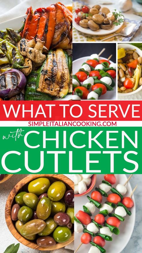 If you’re looking for ideas for some chicken cutlet sides, we’ve got no shortage of inspiration for you. No matter what the occasion, choosing side dishes that compliment yet do not overpower your cutlets is an important part of a well balanced meal. Here are a few suggestions we’ve put together for you to help you with your meal planning. Many of these ideas are what we’ve used in our own meals, so let’s get started and get the creative juices flowing! | @simpleitalian #authenticitalianrecipes Italian Chicken Cutlets, Quick Italian Recipes, Ideas For Chicken, Italian Cooking Recipes, Italian Chicken Crockpot, Italian Side Dishes, Healthy Italian Recipes, Italian Chicken Pasta, Chicken Cutlet