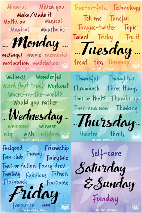 Themes For Days Of The Week, Wednesday Content Ideas, Days Of The Week Themes, Themed Days Of The Week, School Questions, Work Team Building, Hashtag Ideas, Tarot Business, Interactive Facebook Posts