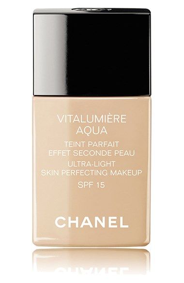 CHANEL VITALUMIÈRE AQUA Ultra-Light Skin Perfecting Suncreen Makeup Broad Spectrum SPF 15 available at #Nordstrom Jennifer Lopez Makeup, Chanel Vitalumiere Aqua, Light Skin Makeup, Chanel Foundation, Spf Foundation, Oil Free Foundation, Chanel Makeup, Foundation Makeup, Trendy Makeup