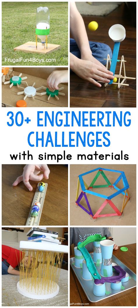 30+ Awesome STEM Challenges for Kids (with Inexpensive or Recycled Materials!) - Frugal Fun For Boys and Girls Diy Stem Projects, Engineering Challenges, Stem Projects For Kids, Stem Engineering, Steam Ideas, Kid Science, Engineering Activities, Engineering Challenge, Stem Crafts