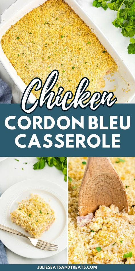 Craving cordon bleu without the fuss?  This Chicken Cordon Bleu Casserole delivers the same delicious combination of chicken, ham, and cheese in a breeze. Layers of flavor under a crispy panko topping make it a weeknight dinner winner. Healthy Chicken Cordon Bleu Casserole, Sides For Chicken Cordon Bleu, Cordon Blue Chicken Casserole, Chicken Cordon Blue Easy, Easy Chicken Cordon Bleu Casserole, Chicken Cordon Bleu Casserole Recipe, Baked Chicken Cordon Bleu, Easy Chicken Cordon Bleu, Casserole Ideas