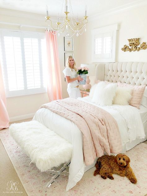 Girlfriend's Guide to the Anniversary Sale - Home Edition 2019 - Randi Garrett Design Interior Design Bedroom Master, Glam Rooms, Interior Design Bedroom Teenage, Pink Bedroom Decor, Future Room, White Bed, Dekorasi Kamar Tidur, Random Videos, Romantic Bedroom