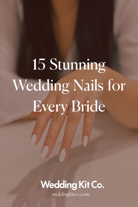 woman-showing-her-wedding-nails-and-engagement-ring Wedding Nail Color For Bride Gel, Nail Color For Wedding Brides, Wedding Nails Powder Dip, Bride Nail Color Wedding, Wedding Manicure And Pedicure Brides, Cute Simple Wedding Nails, Wedding Nails For Bride Real Nails, Simple Bridal Manicure, Wedding Manicures For Bride