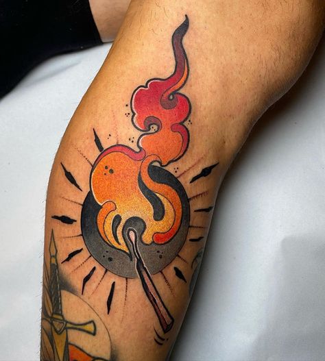 Shio Zaragoza on Instagram: “@blessedtattoozgz #cerilla #match #neotraditional #neotradicionaltattoo #tattooday #tattoocollector #tattoocommunity #zaragoza…” Neotraditional Fire Tattoo, Men Neotraditional Tattoo, Neo Trad Flames, Neo Traditional Fire Tattoo, Match Fire Tattoo, Neo Traditional Filler, Traditional Match Tattoo, Colored Tattoo Design For Men, Traditional Flame Tattoo