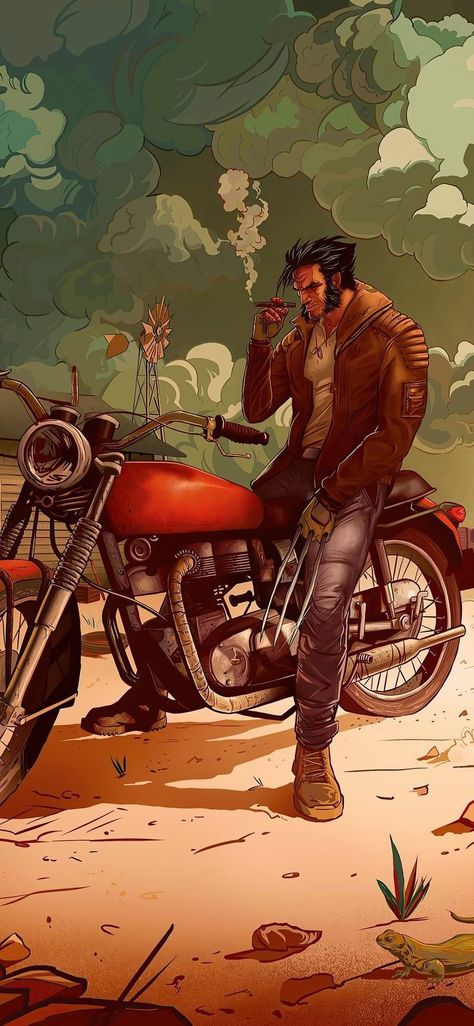 Wolverine Motorcycle, Wolverine Comic Art, X-men, Wolverine Comic, Xmen Comics, Wolverine Art, Motorcycle Illustration, Logan Wolverine, Iphone Wallpaper Hipster