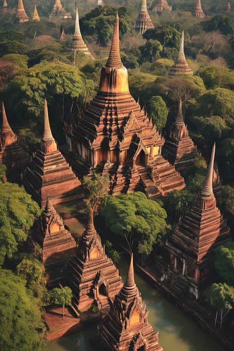 Ancient cities of Thailand   #thai Ancient City Thailand, Thailand Villages, Thailand Buildings, Laos Aesthetic, Environment Moodboard, Thai Aesthetic, Thailand Landscape, Thailand Architecture, Thai Land