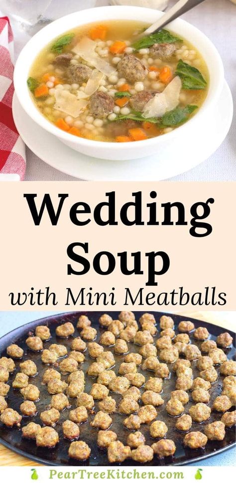 Italian Meatball Wedding Soup, Italian Wedding Soup Ground Chicken, Ina Garten Recipes Italian Wedding Soup, Italian Wedding Soup With Ditalini, Homemade Wedding Soup, Meatball Wedding Soup, Chicken Soup With Meatballs, Wedding Soup Recipe Easy, Wedding Soup With Chicken And Meatballs