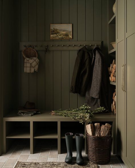 Our Favourite Brown & Green Paint Colours Tiffany Leigh Design, Linen Interior, Mudroom Design, Green Paint Colors, Boot Room, Drapery Panels, Mud Room, Winter Blues, Green Paint