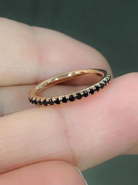 READY TO SHIP Black Diamond Full Eternity Pave Ring/ 1.8mm | Etsy Serbia Solangelo Wedding, Wedding Band With Black Diamonds, Black Diamond Wedding Bands, Black Diamond Bands, Formal Jewelry, Black Wedding Band, Diamond Stacks, Unusual Rings, Stackable Bands