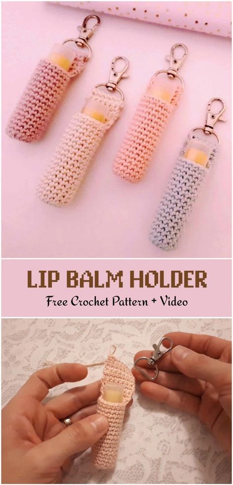 Crochet Lip Balm Holder, Cute And Easy Crochet, Useful Items, Confection Au Crochet, Crochet Geek, Crochet Keychain Pattern, Modest Summer, Lip Balm Holder, Easy Crochet Projects