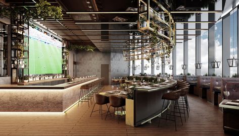 Sports Bar Design on Behance Sports Club Interior Design, Industrial Sports Bar, High End Sports Bar, Modern Sports Bar Design, Sports Bar Interior Design, Outdoor Sports Bar, Sports Bar Interior, Modern Sports Bar, Sports Bar Design