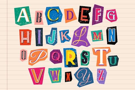 Paper style ransom note letter collectio... | Free Vector #Freepik #freevector #ransom #collection #colorful-alphabet #set Paper Style Ransom Note Letter, Letras Cool, Ransom Note, Keyword Elements Canva, Alfabet Letters, Scrapbook Book, Alphabet Stickers, Scrapbook Stickers Printable, Paper Style