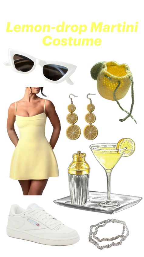 Martini Inspired Outfit, Drink Costumes Alcoholic, Drink Halloween Costumes, Martini Costume, Drinks Outfits, Old Fashioned Drink, Lemon Drop Martini, Dirty Thirty, Long Drink