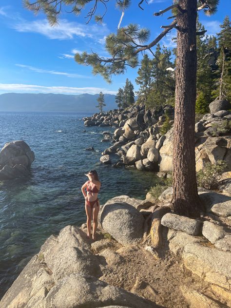 Lake Tahoe beach so pretty Instagram inspiration vacation dream Lake Tahoe Summer, Skiing Aesthetic, Kelly Brown, Incline Village, Lake Girl, Fall Pictures, Instagram Inspo, Pose Ideas, Lake Tahoe