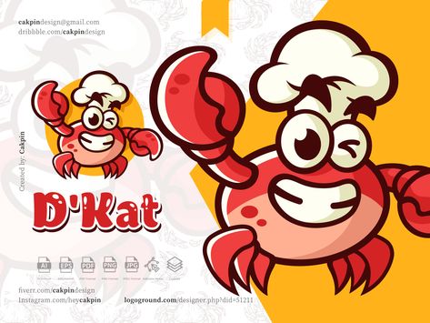 Crab Cartoon Mascot Logo : D'kat by cakpin Crab Logo, Crab Cartoon, Red Restaurant, Cup Head, Logo Mascot, Cartoon Mascot, Cute Banners, Animal Icon, Cartoon Logo