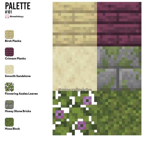 Mincraft Pallet, Spruce Block Pallet Minecraft, Minecraft Birch Palette, Minecraft Color Schemes, Minecraft Colour Pallets, Minecraft Blocks Palette, Minecraft Pallet Ideas, Color Palette Minecraft, Minecraft Palette