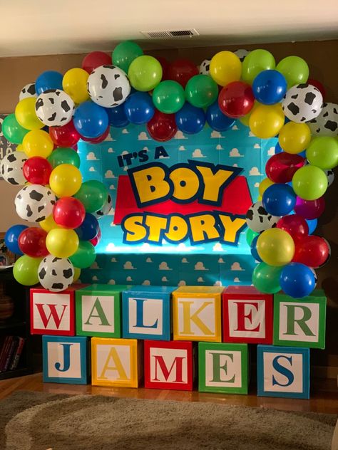 Toy Story Shower Ideas, Toys Story Baby Shower Ideas, Baby Showers For Boys Theme, Toys Story Baby Shower Theme, Summer Baby Shower Ideas For Boys, Toy Story Baby Shower Ideas Decorations, Toy Story Theme Baby Shower Ideas, Baby Boy Themed Baby Shower Ideas, Summer Baby Shower Themes For Boys