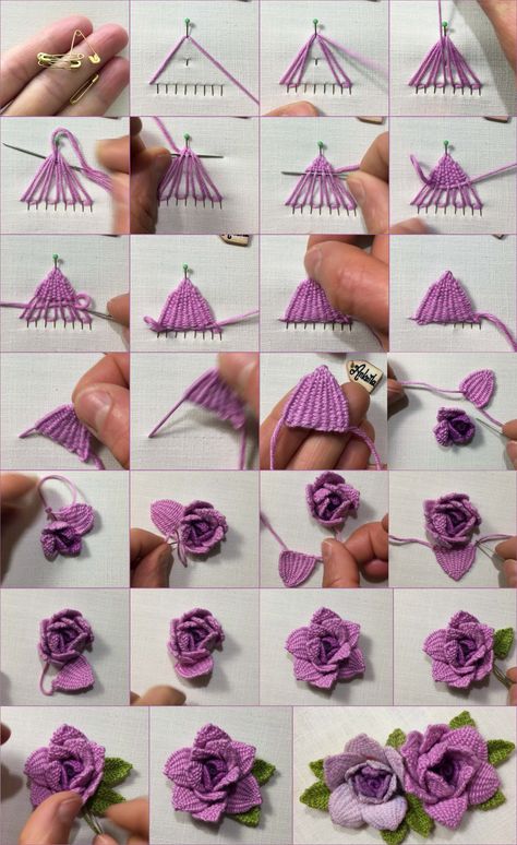 Learn to Create Amazing 3D Embroidery Roses.Easy and Fun Video Tutorial! The traditional woven picot stitch technique creates beautiful 3D flowers, but it can be challenging to weave closely spaced petals using a needle in a small area. To simplify the process, I've developed a method called "Standalone Picot." With this technique, I create my woven petals on a fabric that is stretched on a separate embroidery hoop, rather than directly on the final fabric where my design will be. Embroidery Floss Crafts, Picot Stitch, Embroidery Roses, Rose Embroidery Designs, Silk Ribbon Embroidery Patterns, Flower Machine Embroidery Designs, Fabric Flower Tutorial, Diy Embroidery Designs, Hand Embroidery Videos