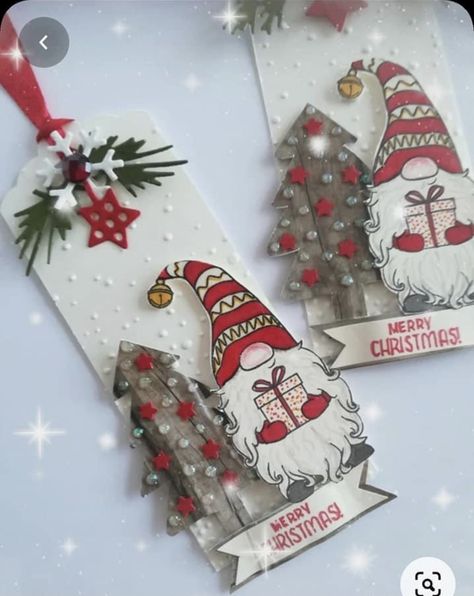 Christmas Tags Handmade, Xmas Gift Tags, Christmas Gift Tags Handmade, Xmas Tags, Gift Tags Diy, Homemade Christmas Cards, Christmas Paper Crafts, Holiday Tags, Gnome Christmas