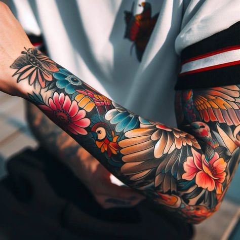 I will draw custom tattoo and full sleeve tattoo design Japanese Tattoo Designs Colored, Full Piece Tattoo, Tattoo Designs Men Arm Sleeve Color, Men Color Tattoo Ideas, Neotraditional Arm Sleeve, Arm Tattoo Men Color, Japanese Arm Tattoos For Women, Traditional Full Sleeve Tattoo, Floral Tattoo Sleeve Men