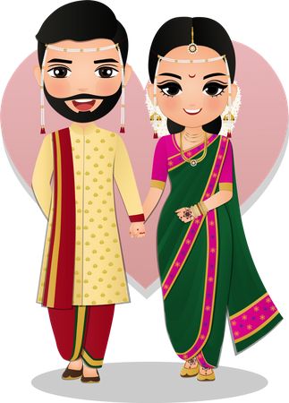 Wedding Couple Illustration, Bride Cartoon, Couples Doodles, Couple Illustration Wedding, Bride And Groom Cartoon, Wedding Couple Cartoon, Wedding Card Design Indian, Dress Cartoon, Plant Styling