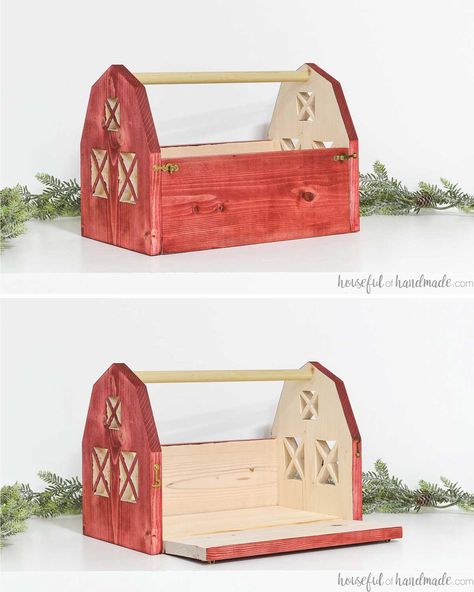 Toy Farm Diy, Farm Doll House Diy, Crate Toy Box Diy, Wooden Tractor Toy, Toy Barn Diy Wooden, Diy Crafts To Sell On Etsy, Wooden Toy Barn, Handmade Gifts For Kids, Upcycle Toys