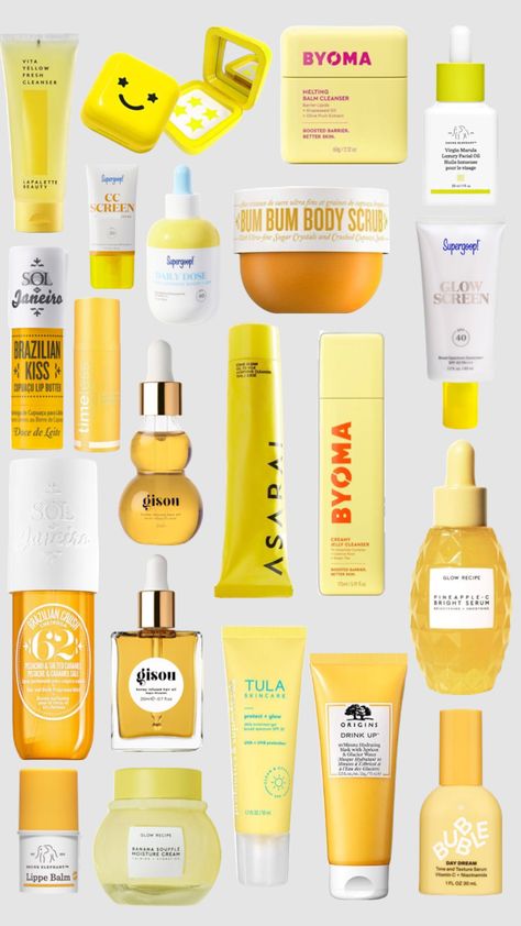 yellow skincare 💛⭐️🌼🔆 Yellow Skincare, Lip Butter, Better Skin, Body Scrub, The Balm, Lips, Skin, Yellow, Beauty