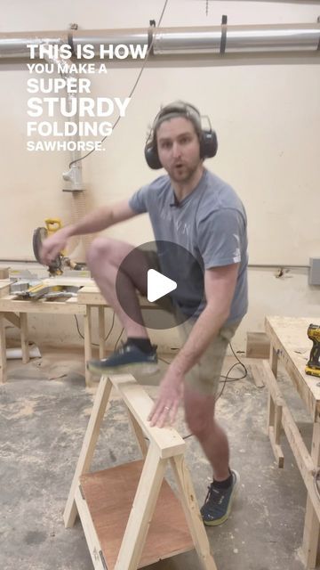 Thomas Orr on Instagram: "Build a simple folding saw horse. Per a ton of requests, here is a simple folding sawhorse that is also super super sturdy and easy to build! It’s definitely not as simple as my other saw horse videos but it is fun! #woodworking #woodwork #woodworker #diy #sawhorse #foldingsawhorse #woodworkingcommunity #woodworkingtips #woodworkingproject #woodworkingskills" Diy Sawhorse, Adjustable Sawhorse, Saw Horse Table, Saw Horse Diy, Folding Sawhorse, Saw Horse, Simple Woodworking Plans, Diy Baby Furniture, Carriage Bolt