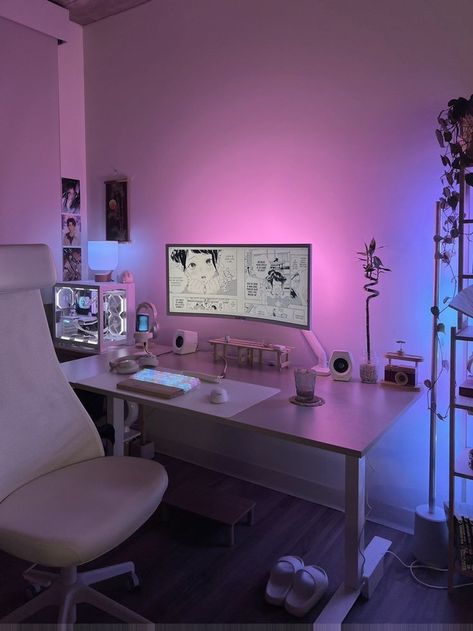 Purple Room, Gaming Desk Setup, Cool Dorm Rooms, Gamer Room Decor, Deco Studio, Office Room Decor, Bedroom Setup, Study Room Decor, Gaming Room Setup