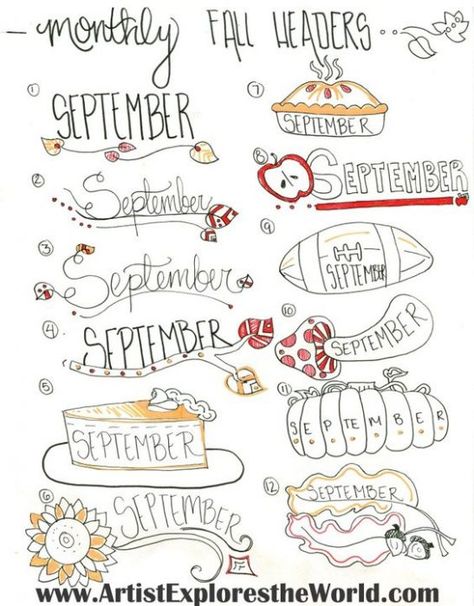 18 September and Fall Bullet Journal Ideas - Fall Bullet Journal, Bullet Journal Theme Ideas, Journal Theme Ideas, Fall Doodles, Bullet Journal September, Bullet Journal Headers, Journal Fonts, Bullet Journal Ideas, Bullet Journal Writing