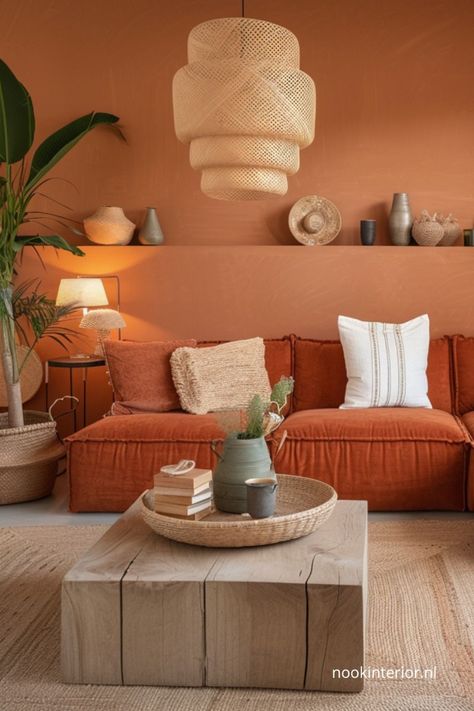 Terracotta Interior Design, Terracotta Living Room, Terracotta Walls, Terracotta Decor, Dreamy Design, Japandi Interiors, Stile Boho Chic, Boho Bedroom Ideas, Living Room Orange