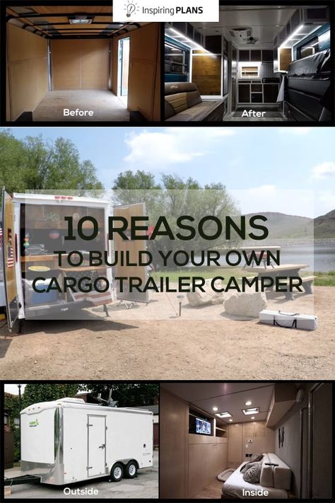 50 DIY Cargo Trailer Conversions - Inspiring Ideas & Plans For Campers - 6x12, 7x12, 7x14 and more! Converted Trailer To Camper, Travel Trailer Conversion, Covered Trailer Conversion, 7x16 Cargo Trailer Camper, Cargo Trailer Conversion To Camper, Cargo Trailer Camper Conversion Diy, Trailer Into Camper, 7x14 Cargo Trailer Conversion, Box Trailer Camper Conversion