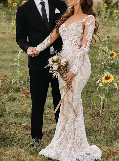 Fitted Wedding Dress With Sleeves, Farmhouse Wedding Dress, Wedding Dresses Mermaid Trumpet, Boho Formal, Long Sleeve Mermaid Wedding Dress, Dreamy Wedding Dress, Garden Wedding Dresses, Boho Bridal Gowns, Long Sleeve Wedding Dress Lace