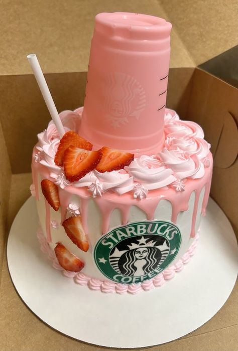 Starbucks Pink Drink Cake Ideas, Starbucks Pink Drink Birthday Cake, 11 Bday Cake, Starbucks Inspired Cake, Starbucks Pink Drink Birthday Party, Starbucks Theme Party Ideas, 12 Year Birthday Cake Ideas, Starbucks Bday Cake, Lululemon Cake Ideas