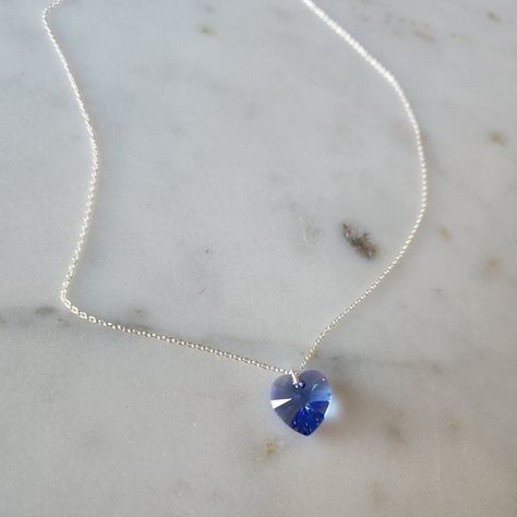 925 Italy sterling silver blue Swarovski heart crystal necklace Heart Crystal Necklace, Swarovski Heart, Crystal Heart Necklace, Heart Crystal, Swarovski Necklace, Kids Necklace, Swarovski Jewelry, Blue Heart, Crystal Heart