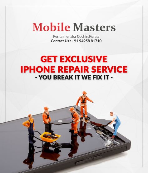 Mobile masters offer quick and affordable mobile phone repair services to fix damaged iPhones.  For Enquiry: ☎ +91 9495881710 #phones #phonerepair #mobilemasters Mobile Service Poster, Smartphone Ads, Mobile Service Center, Phone Ads, Buddha Wallpaper Iphone, Learn Stock Market, Apple Iphone Repair, Buddha Wallpaper, Lock Screen Ideas