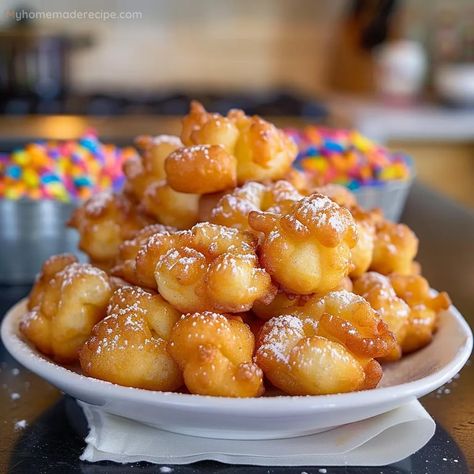 Easy Funnel Cake Bites Recipe - My Home Made Recipe Cake Bites Recipe, Funnel Cake Recipe Easy, Funnel Cake Bites, Funnel Cake Recipe, Funnel Cakes, Cake Bites, Easy To Make Desserts, Butter Pie, Funnel Cake