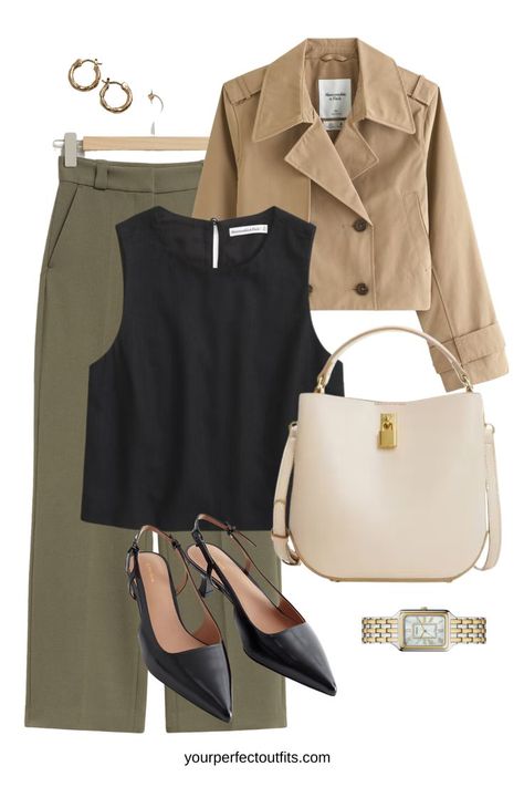 Khaki trousers style, spring outfits, workwear look Khaki Trousers Outfit, Revamp Wardrobe, Khaki Trousers, Casual Work Wear, Spring Capsule, Spring Capsule Wardrobe, Chic And Elegant, Classy Casual Outfits, Classy Casual