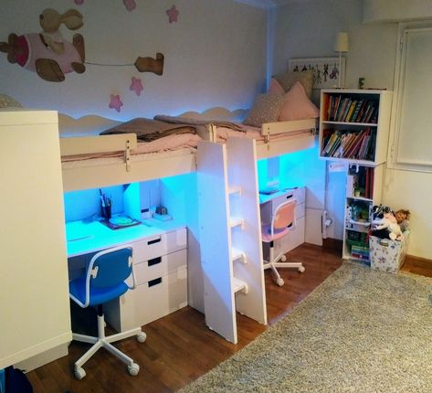 Hackers Help: Help me turn this built-in bed into reality - IKEA Hackers Loft Bed Ideas For 2 People, Bunk Bed With Study Table For 2 Kids, Study Bunk Bed, Loft Bed For 2 People, Loft Bed With Study Table, Side By Side Loft Beds, Kritter Ikea Bed, Study Table For 2 Kids, Bed For 2 Kids