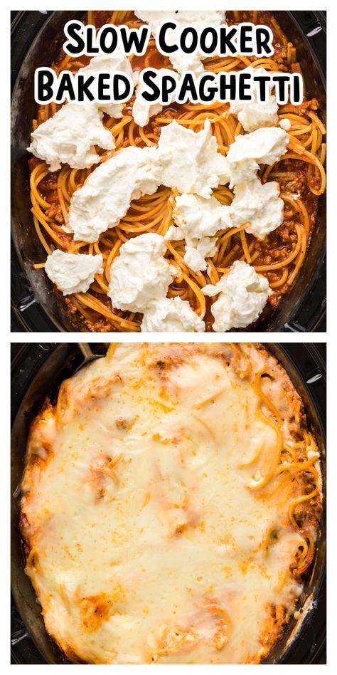 This Slow Cooker Baked Spaghetti has a slow-simmered beef sauce layered with pasta with a cream cheese layer, and a mozzarella layer. It's often called Million Dollar Spaghetti, whatever you choose to call it, it's delicious. - The Magical Slow Cooker Spaghetti Crockpot Recipes, Crockpot Baked Spaghetti, Spaghetti Million Dollar, Spaghetti Crockpot, Slow Cooker Pasta Recipes, Crockpot Spaghetti, Magical Slow Cooker, Crockpot Pasta Recipes, Million Dollar Spaghetti