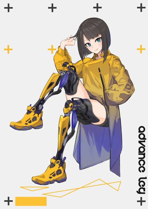 Amputee Drawing, Sci Fi Character Design, Leg Art, Cyborgs Art, Prosthetic Leg, Cyberpunk Anime, Arte Robot, Arte Cyberpunk, Cyberpunk Character