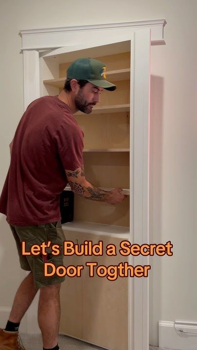 #DIY Secret Room/ Bookshelf Door 🤫 Secret Door To Pantry, How To Make A Secret Door, Diy Hidden Pantry Door, Secret Doors Ideas, Diy Hidden Bookcase Door, Hide A Door Ideas, How To Make A Secret Room, Bookshelf Hidden Door, Diy Secret Room