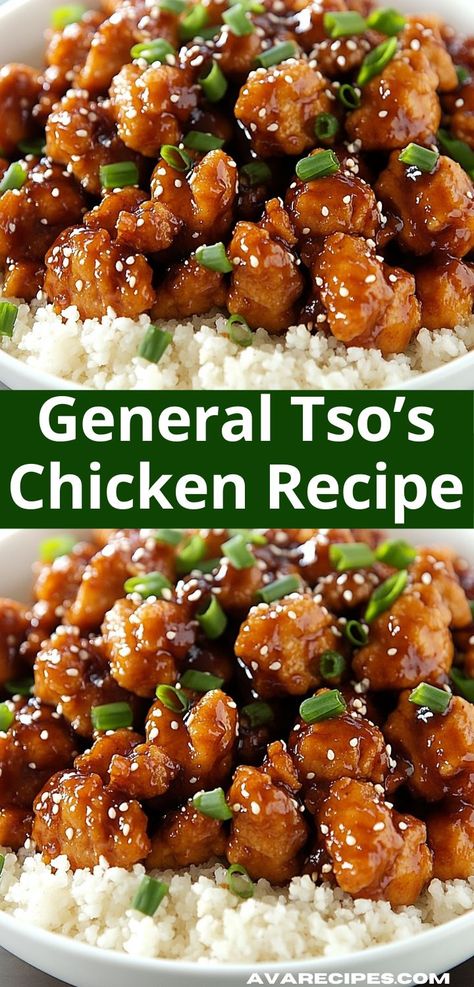 This General Tso’s Chicken recipe features tender chicken pieces coated in a flavorful sauce made with soy sauce, garlic, and ginger. Serve it over rice for a satisfying meal. General Tao Chicken, General Tso's Chicken Recipe, Dinner Ideas With Chicken, General Tso's Chicken, Dinner Ideas For Two, Tso Chicken, Dinner Ideas Recipes, Dinner Recipes Ideas, General Tso Chicken