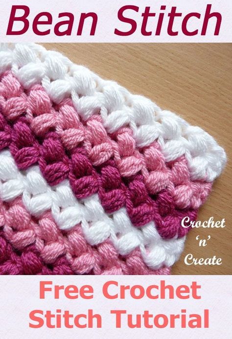 Free stitch tutorial for bean stitch, lovely warm design for throws, blankets etc. CLICK and scroll down for instructions. |  #crochetncreate #crochetstitch #crochettutorial #crochet #followforcrochet #crochetlearning #howto #crochetpattern #freecrochetpattern #easypattern #freepattern #forbeginners #diy #crafts #crochetaddict #followforcrochet Bean Stitch Crochet Tutorial, Diagonal Stitch Crochet, How To Crochet A Treble Stitch, Bean Stitch Crochet Blanket Free Pattern, Crochet Bean Stitch Free Pattern, Grit Stitch Crochet, Puff Stitch Crochet Blanket Free Pattern, Crochet Bean Stitch Blanket, Bean Stitch Crochet Blanket