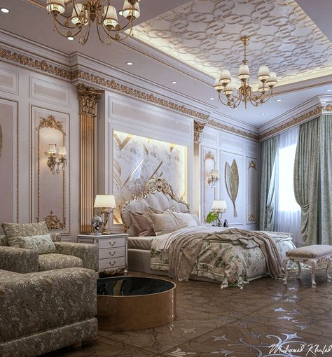 Classic Bedroom Design on Behance Man Home Decor, Classical Bedroom, Classic Bedroom Design, Fancy Bedroom, Royal Bedroom, Blue Interior Design, تصميم داخلي فاخر, Big Bedrooms, Modern Luxury Bedroom