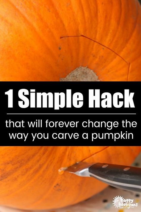 This pumpkin carving hack is a total game changer! You'll never carve your pumpkin the same way again! #HappyHooligans #HalloweenHack #PumpkinCarving #PumpkinTips #EasyCarving #Jackolanterntips #JackolanternHacks Patchwork, Pumpkin Carving Images, Pumpkin Carving Tips And Tricks, How To Carve A Pumpkin Easy, Halloween Pumpkin Carving Party Ideas, Winning Pumpkin Carving Contest Ideas, Easy Pumpkin Carving Ideas For Kids, Tall Pumpkin Carving, Evil Pumpkin Carving